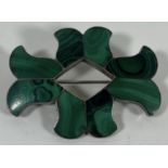 A SCANDANAVIAN GREEN MALACHITE AND SILVER BROOCH