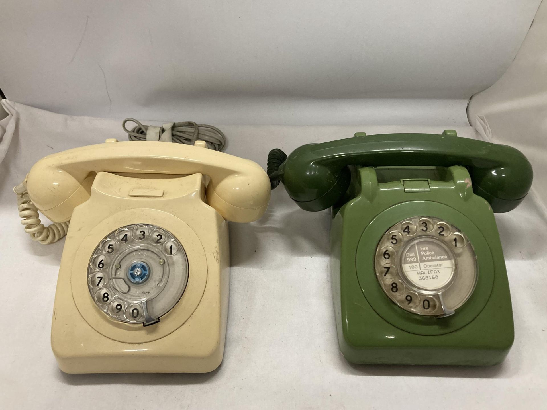 TWO VINTAGE DIAL UP TELEPHONES - CREAM AND GREEN