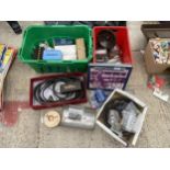 AN ASSORTMENT OF MOTORBIKE SPARES TO INCLUDE PULLEYS, FILTERS AND BATTERIES ETC