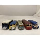 A COLLECTION OF VINTAGE DIE-CAST BUSES TO INCLUDE DINKY TOYS - 5 IN TOTAL