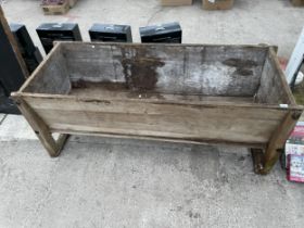 A LARGE VINTAGE WOODEN DOUGH TROUGH PLANTER (L:183CM W:70CM)