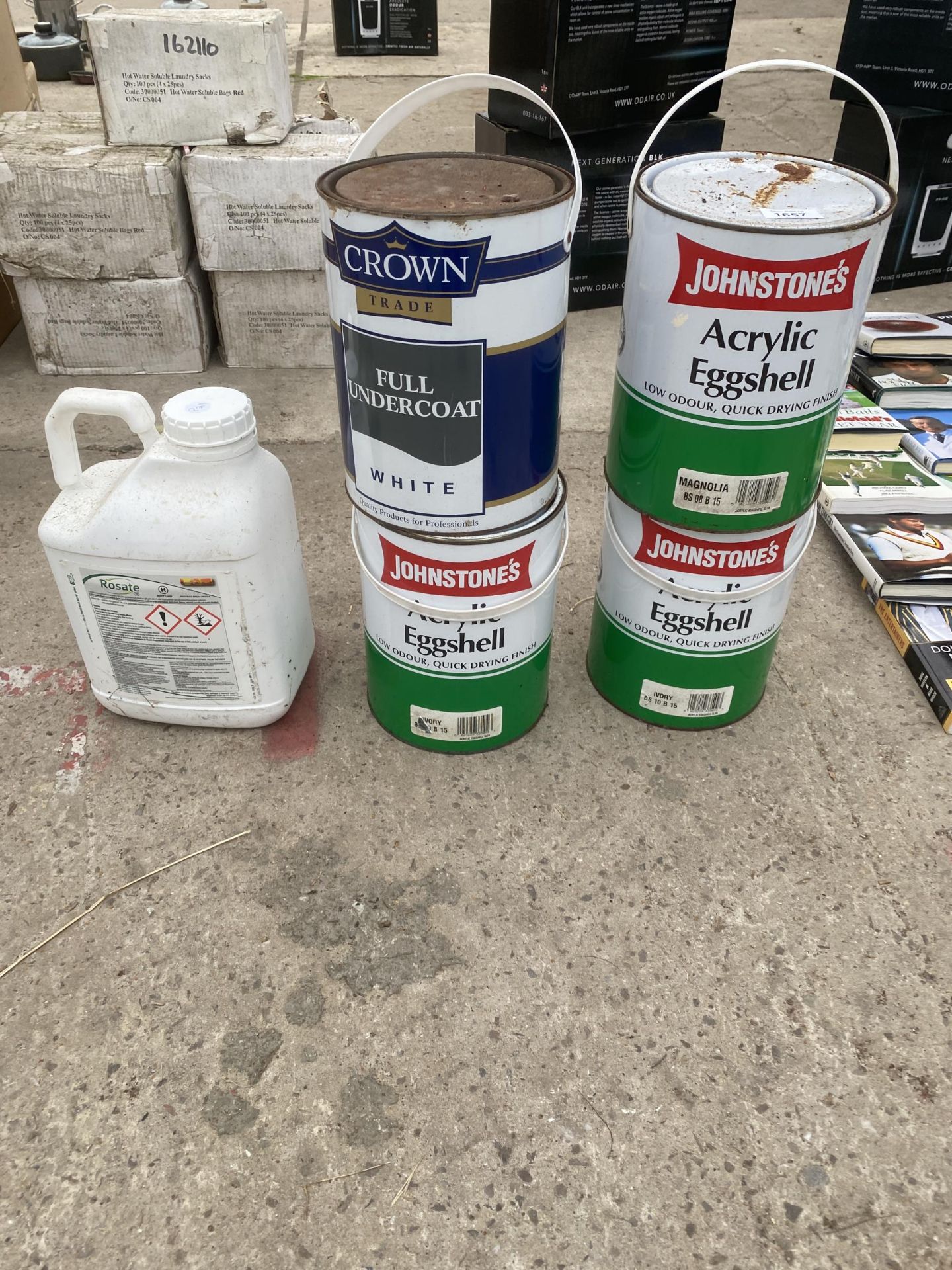 FOUR TINS OF PAINT AND A DRUM OF ROSATE36