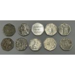TEN VARIOUS COLLECTABLE FIFTY PENCE PIECES TO INCLUDE, PETER RABBIT, ETC