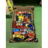 A LARGE QUANTITY OF CARS TO INCLUDE A NODDY CAR, PEUGEOT, THUNDER TRUCK, ETC.,