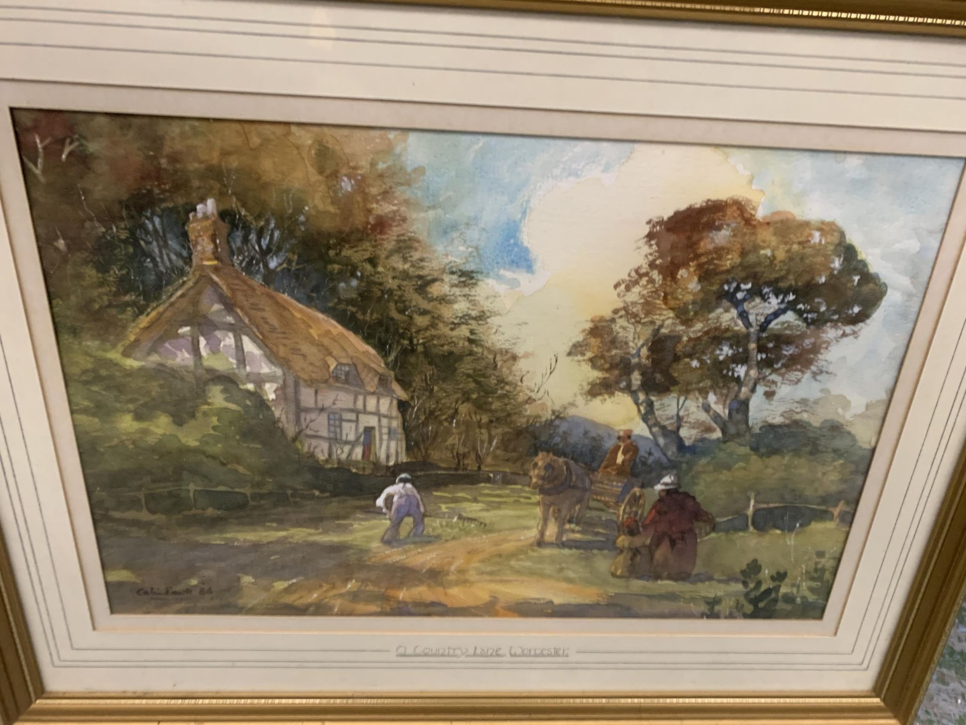 A GILT FRAMED WATERCOLOUR TITLED 'A COUNTRY LANE, WORCESTER' - Image 2 of 2