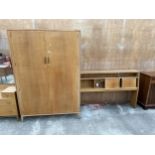 AN OAK LEBUS LINK TWO DOOR WARDROBE AND 4'6' CONTINENTAL HEADBOARD