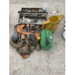 AN ASSORTMENT OF ITEMS TO INCLUDE RATCHET STRAPS AND A TOOL BOX CONTAINING AN ASSORTMENT OF TOOLS