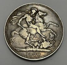 AN 1890 QUEEN VICTORIA JUBILEE HEAD SILVER CROWN COIN