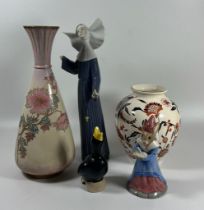 A LLADRO NUN FIGURE, (HAND BROKEN), MASONS FLORAL JAR, ROYAL DOULTON BUNNYKINS ETC