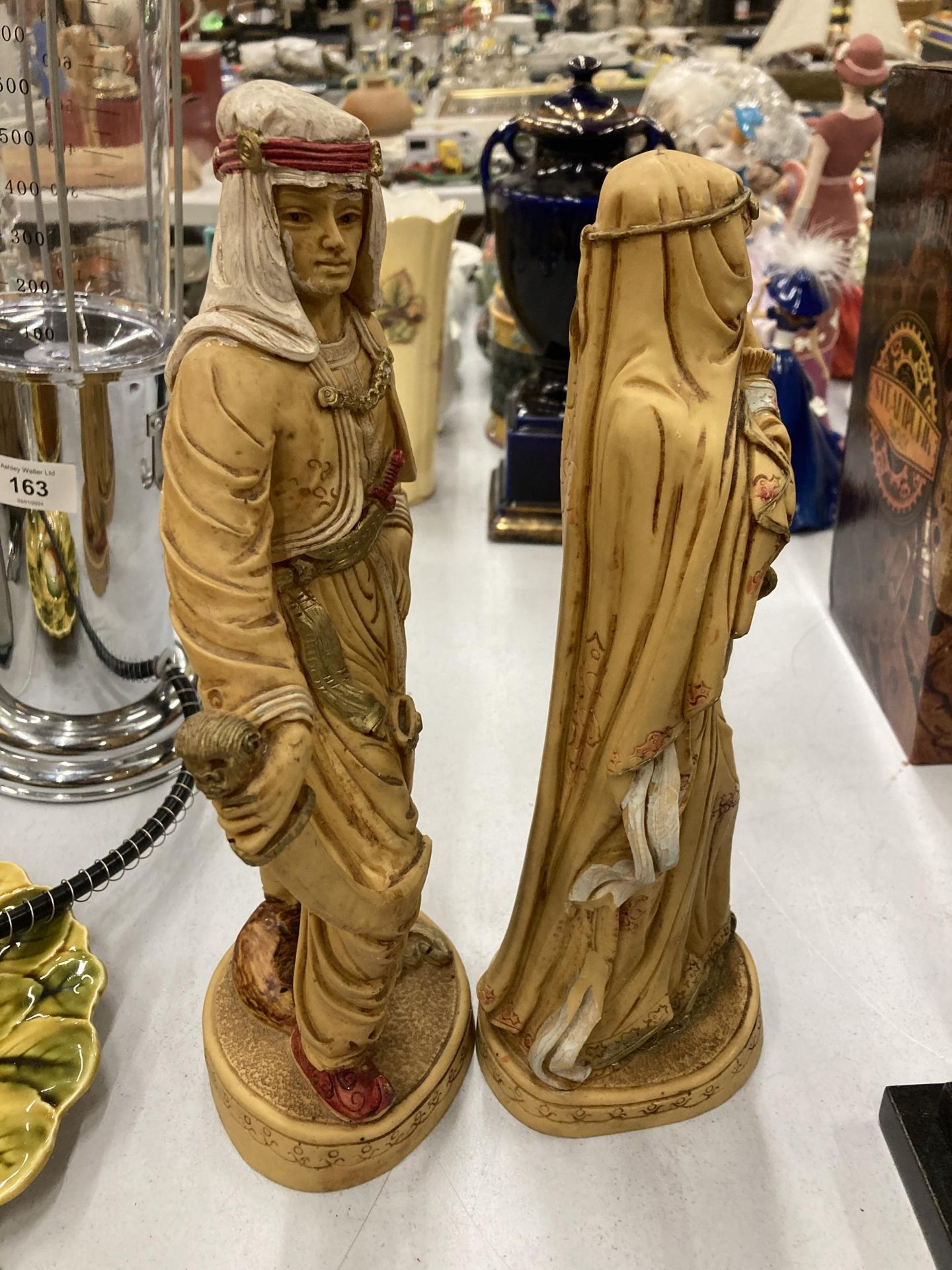 TWO VERY HEAVY SHEIKH AND ARAB LADY FIGURES, HEIGHT 31CM - Image 2 of 3