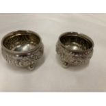A PAIR OF WHITE METAL CONTINENTAL OPEN SALTS