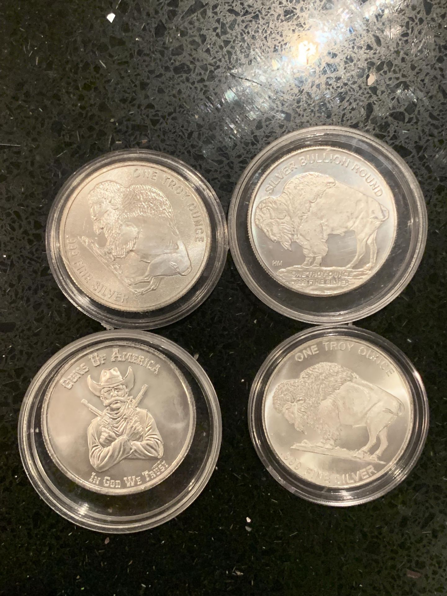 USA FOUR .999 SILVER COINS , EACH WEIGHING ONE TROY OUNCE