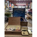 TWO VINTAGE BOXES CONTAINING COSTUME JEWELLERY ITEMS INCLUDING INLAID EXAMPLE