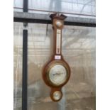 A VINTAGE OAK CASED WALL BAROMETER