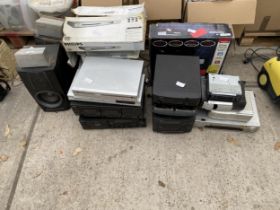 A LARGE ASSORTMENT OF ITEMS TO INCLUDE SPEAKERS, DVD PLAYERS AND STEREO ITEMS ETC