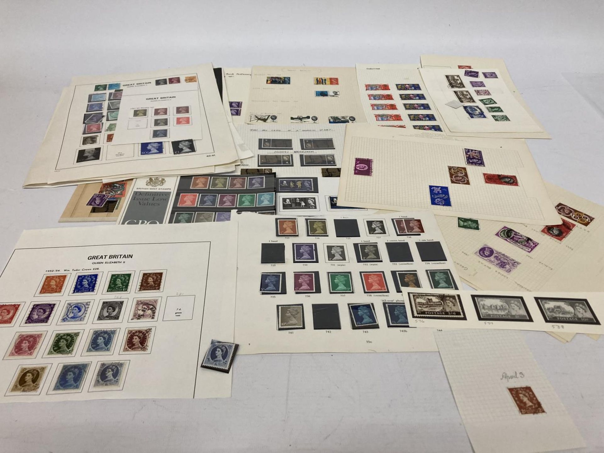 TEN PLUS SHEETS CONTAINING STAMPS FROM GREAT BRITAIN