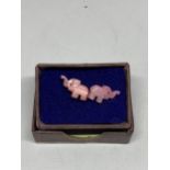 A PAIR OF SILVER AND PINK ELEPHANT EARRINGS IN A PRESENTATION BOX