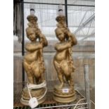 A APIR OF HEAVY PLASTER CHERUB TABLE LAMPS