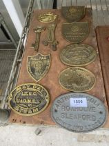 TEN VARIOUS BRASS STEAM RALLY PLAQUES