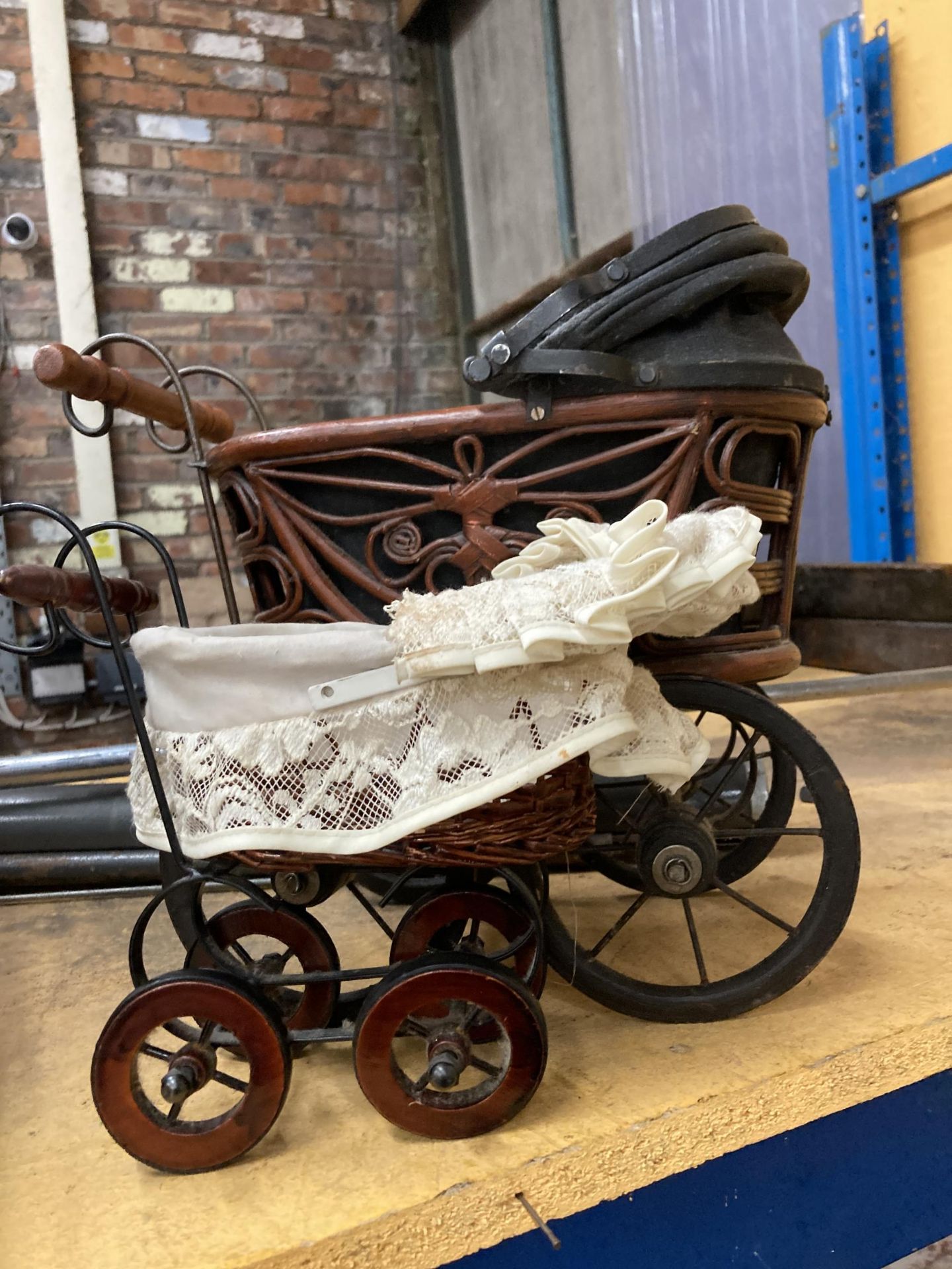 TWO VINTAGE STYLE WOODEN DOLLS PRAMS