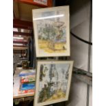 TWO FRAMED PEN AND INK WATERCOLOUR STREET SCENES, INDISTINCTLY SIGNED, POSSIBLY BERNARD DUFOUR,