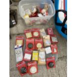 AN ASSORTMENT OF ELECTRICAL SWITCH BOXES AND LIGHT FITTINGS ETC