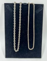 TWO .925 SILVER ROPE NECKLACES, LARGEST 20" CHAIN LENGTH