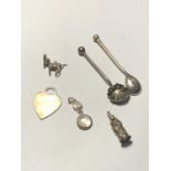 VARIOUS ITEMS TO INCLUDE A DONKEY CHARM, SILVER SPOONS ETC