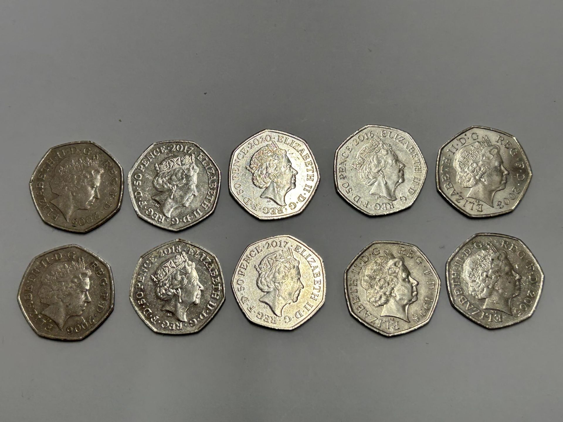 TEN VARIOUS COLLECTABLE FIFTY PENCE PIECES TO INCLUDE, PETER RABBIT, ETC - Image 3 of 3