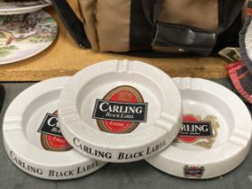 THREE CARLING BLACK LABEL MELAMINE ASHTRAYS