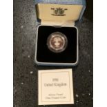 UK , CASED 1990 , ROYAL MINT , “LEEK IN CROWN” , SILVER PROOF ONE POUND COIN , ENCAPSULATED , WITH
