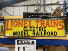 A LIONEL TRAINS ELECTRIC MODEL RAILROAD ILLUMINATED LIGHTBOX SIGN