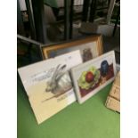 TWO ORIGINAL STILL LIFE OIL PAINTINGS AND FURTHER RABBIT PRINT