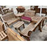 AN AS NEW EX DISPLAY CHARLES TAYLOR PATIO SET COMPRISING OF THREE TWO SEATER BENCHES, TWO SIDE