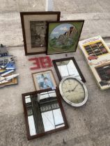 AN ASSORTMENT OF FRAMED PRINTS AND MIRRORS ETC