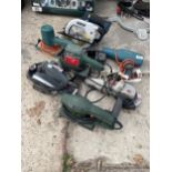 AN ASSORTMENT OF POWER TOOLS TO INCLUDE SANDERS, A WOOD PLANE AND AN ANGLE GRINDER