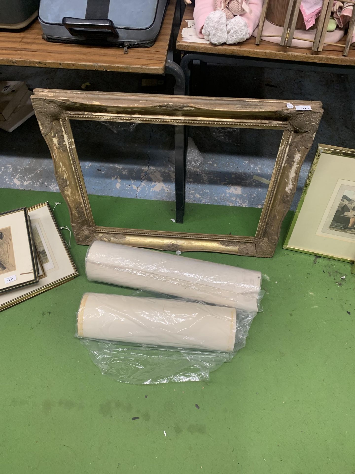 AN ORNATE GILT FRAME AND TWO PENCIL SIGNED PRINTS, VALERIE DANIEL ETC