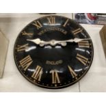 A VINTAGE STYLE 'WESTMINSTER' WALL CLOCK WITH BATTERY OPERATED MOVEMENT, DIAMETER 29CM