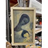 A 1950'S RETRO 'MADONNA AND CHILD' PRINT, 28" X 17"