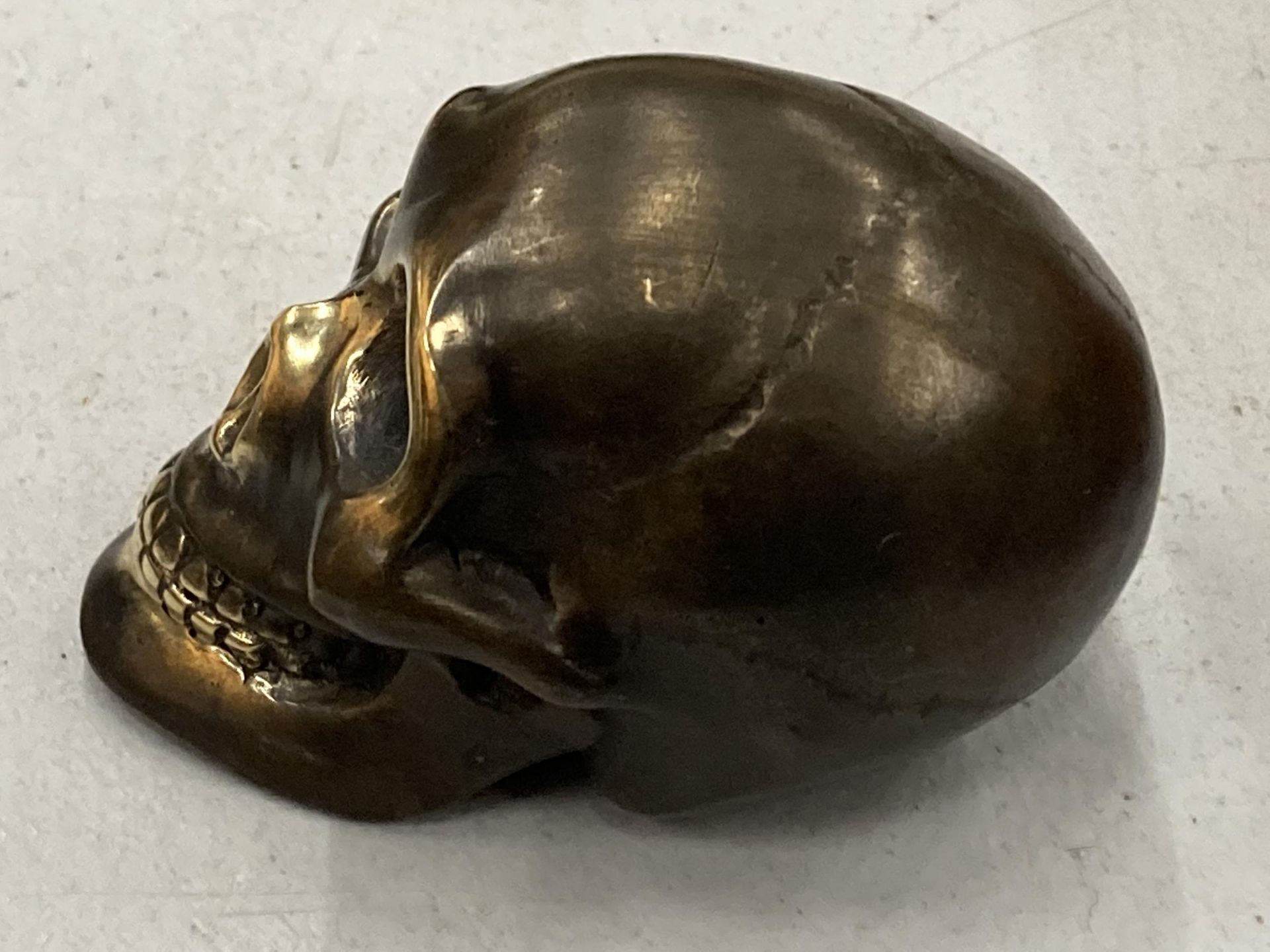 A SMALL BRONZE SKULL MODEL - Image 2 of 3