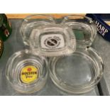 FIVE GLASS ASHTRAYS TO INCLUDE HOLSTEN, PILSNER AND WARSTEINER