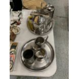 A GROUP OF STAINLESS STEEL TEAWARES ETC