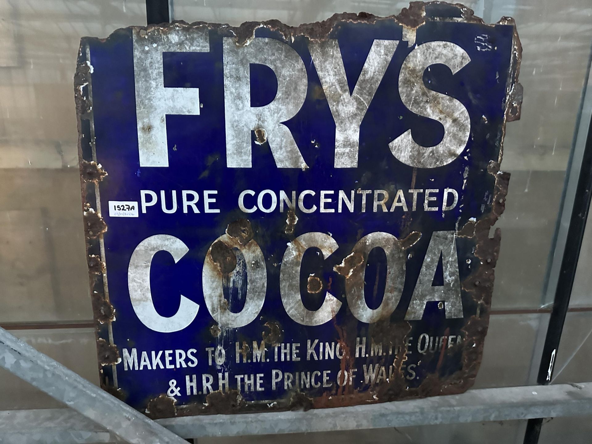 AN ORIGINAL ENAMEL FRYS COCOA SIGN (61CM X 61CM)