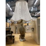 AN ONYX MARBLE TABLE LAMP AND SHADE