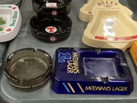 TWO GLASS ASHTRAYS TO INCLUDE McEWAN'S LAGER AND THORBRAU AUSBURG