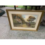 A GILT FRAMED WATERCOLOUR TITLED 'A COUNTRY LANE, WORCESTER'