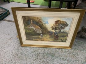 A GILT FRAMED WATERCOLOUR TITLED 'A COUNTRY LANE, WORCESTER'