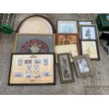 AN ASSORTMENT OF FRAMED PRINTS AND TEA CARDS ETC