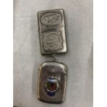 TWO ITEMS - JACK DANIELS LIGHTER AND A VESTA CASE WITH ENAMEL COAT OF ARMS