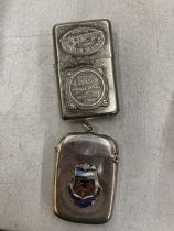 TWO ITEMS - JACK DANIELS LIGHTER AND A VESTA CASE WITH ENAMEL COAT OF ARMS